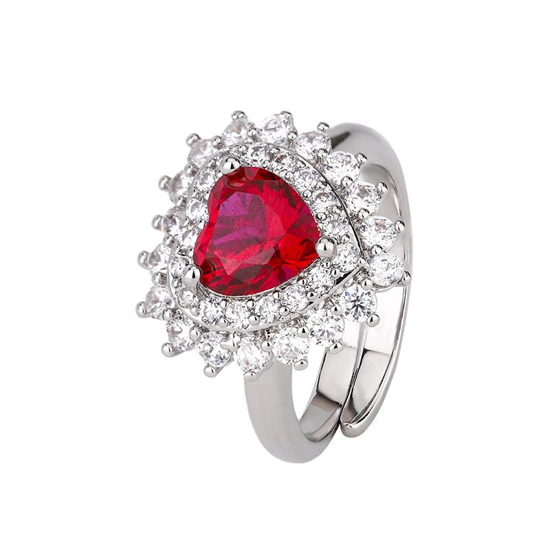 Jewelry Copper Bottom Gold-Plated Simulation Red Corundum Heart-Shaped Temperament Set Heroine Stone 8 * 8