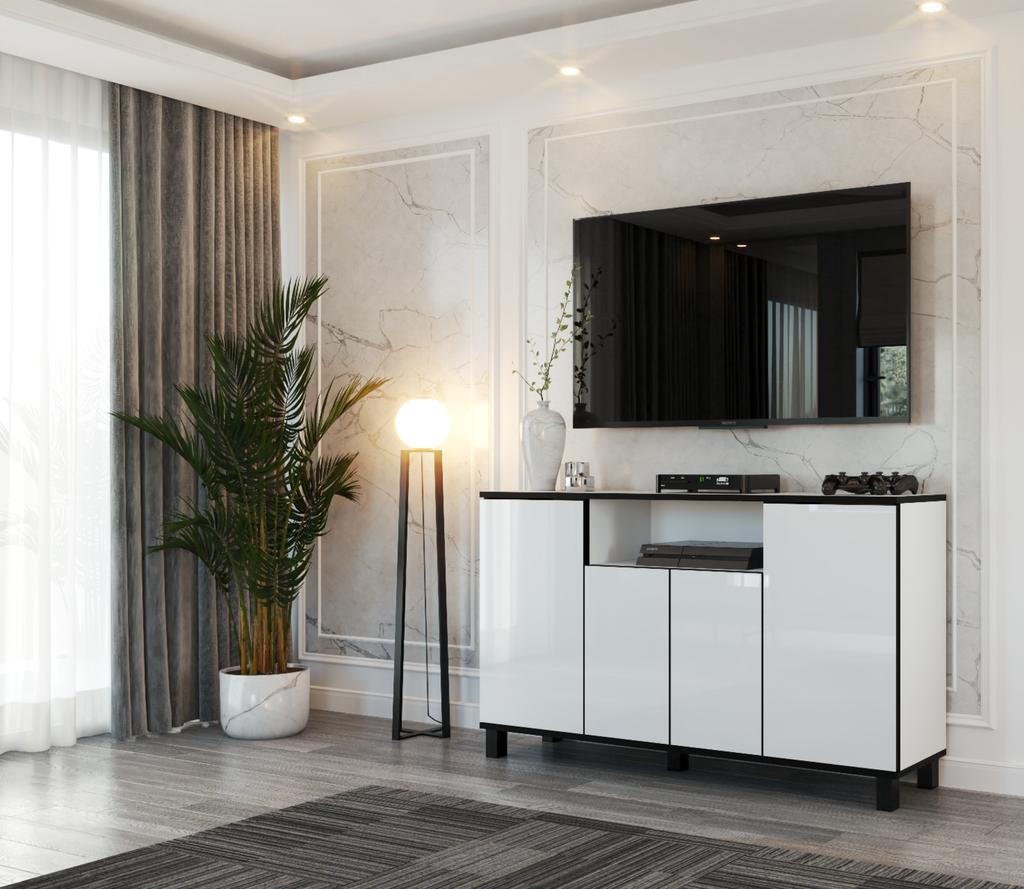 Chest Of Drawers Cabinet 140Cm Wardrobe White High Gloss