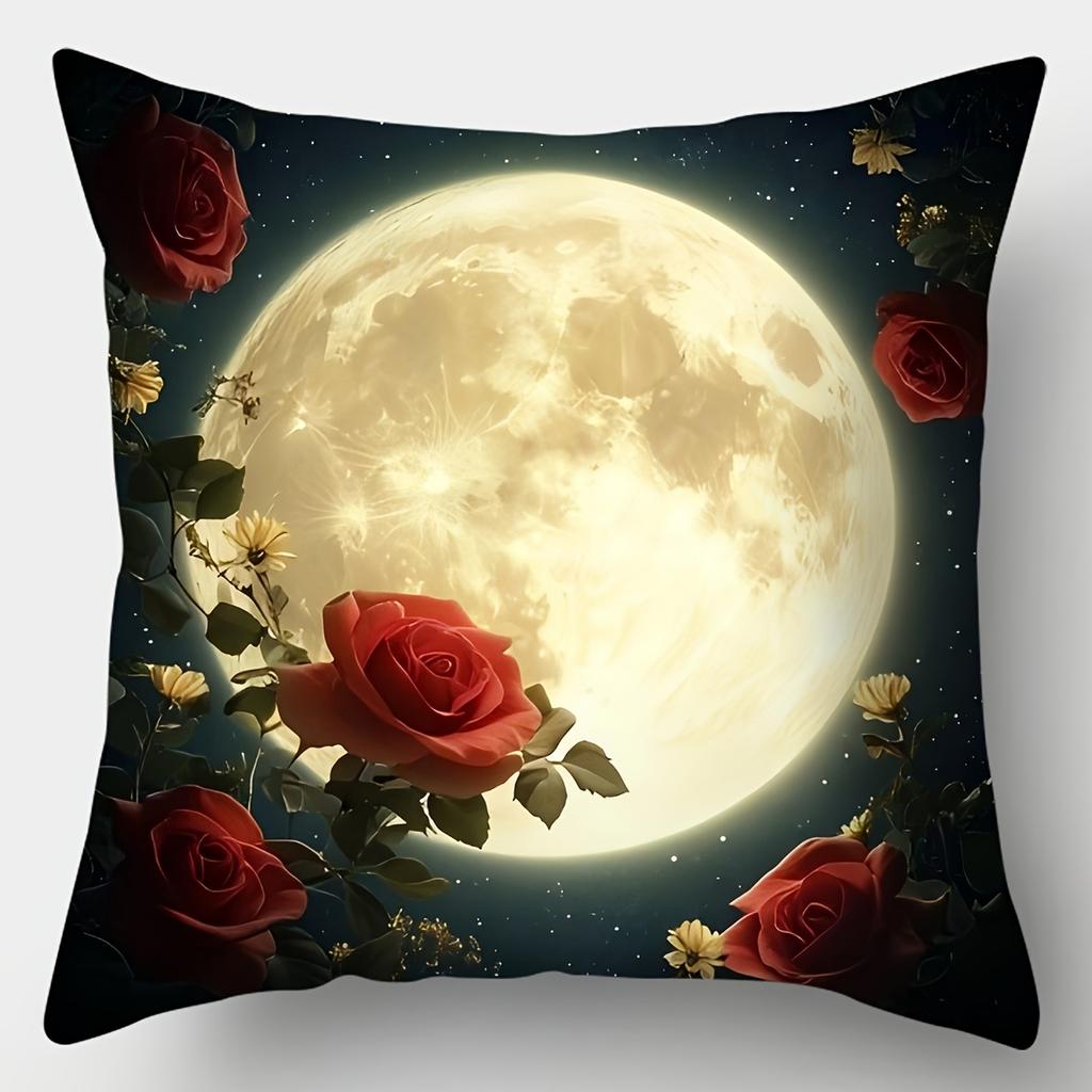 4pcs Set, Sofa Pillow Cover, Moon Flower Pillowcase, 17.7 Inches * 17.7 Inches, Single-sided Printing, Home Decoration, Sofa Lum