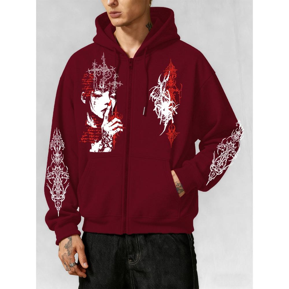 Y2K Gothic Dark Comic Style Printed Zipper Hoodie, a Fashionable Street Trend Zipper Hoodie Suitable for Casual Occasions