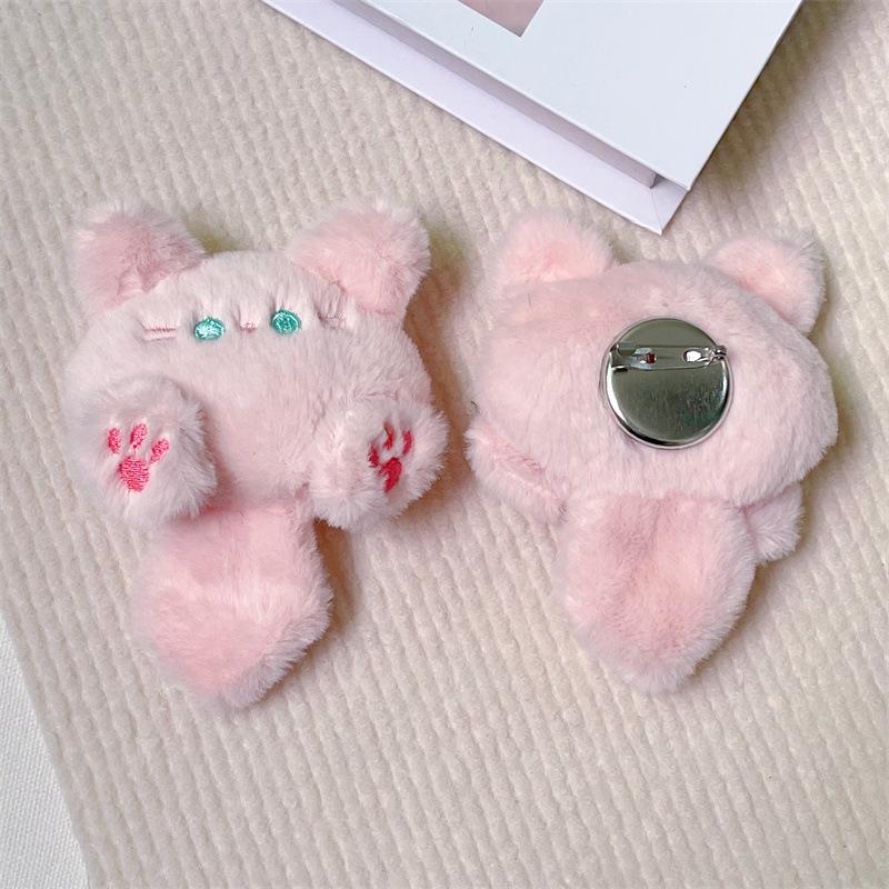 Cartoon Cat Plush Doll Brooch & Student Bag Charm