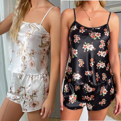 Summer Out Simulation Silk Camisole Pajamas Two-Piece Set of Fashion Printing Shorts Homewear Suit Sexy Camisole Shorts Set