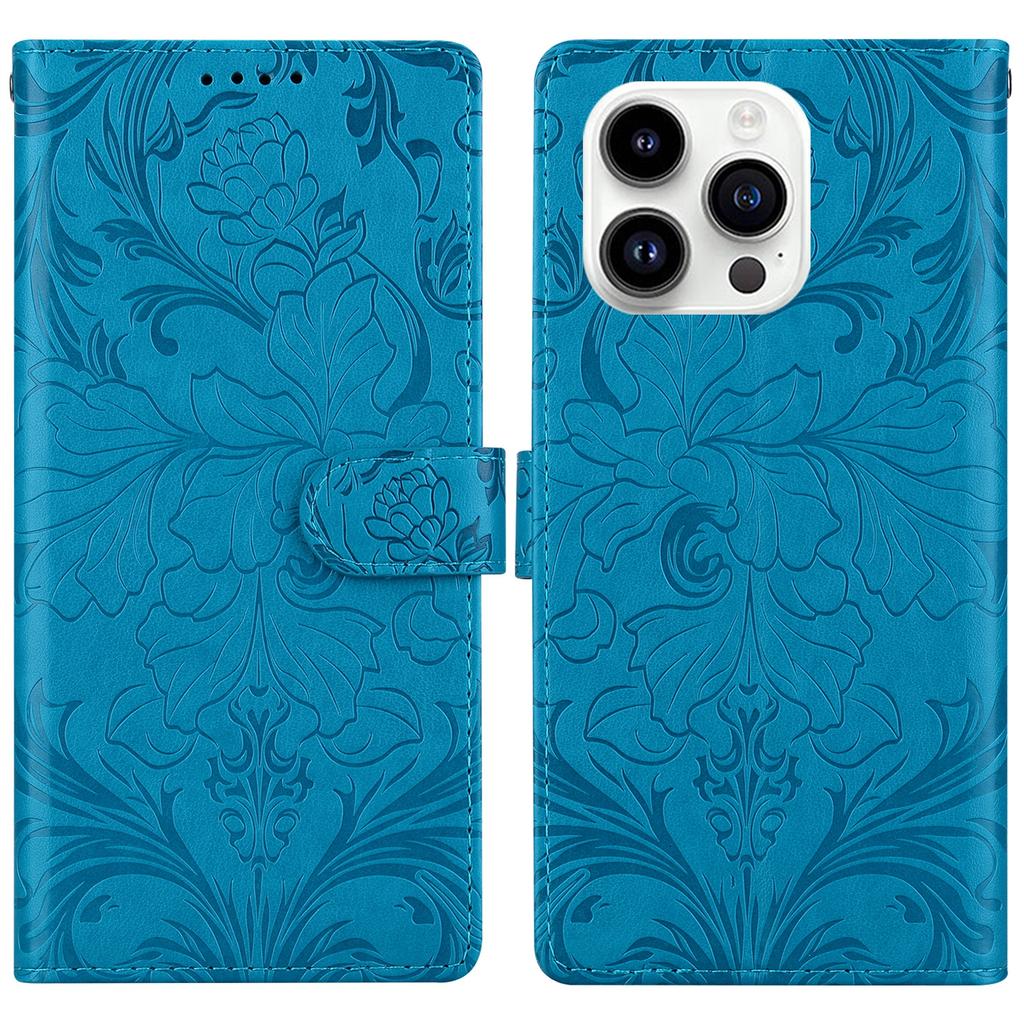 Für iPhone 16 Pro Lederhülle Geprägtes Blumenmuster Brieftasche Ständer Flip Handyhülle