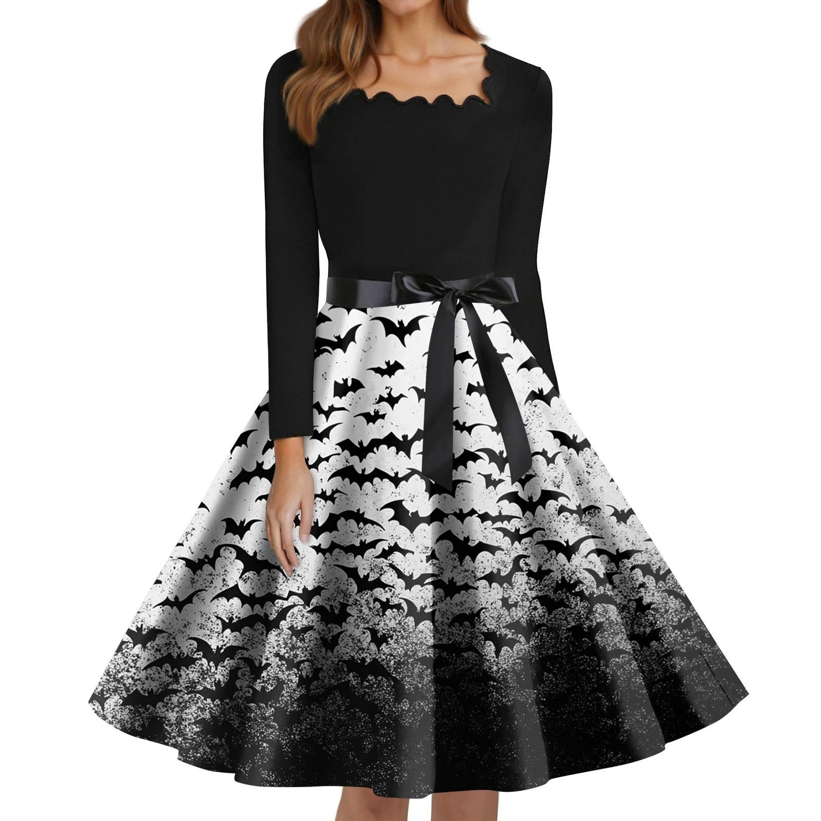 

Women s Fashion Square Neck Casual Slim Halloween Printed Long Sleeve Dresses L