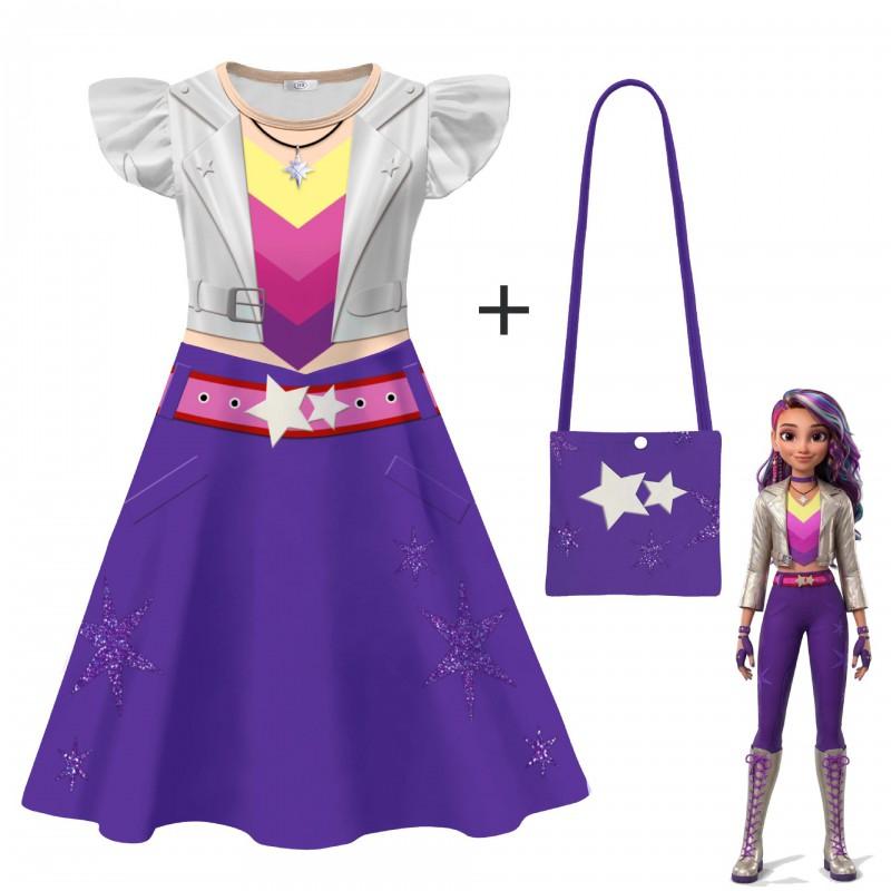 Vestito da Bambina Cartone Animato in Fibra di Latte Manica Corta Arricciata Gonna per Bambini