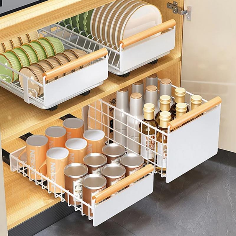 Kitchen Under Sink Bowl Dish Drainer Tableware Cabinets Organizer Sliding Dish Storage Drying Rack Household Accessories