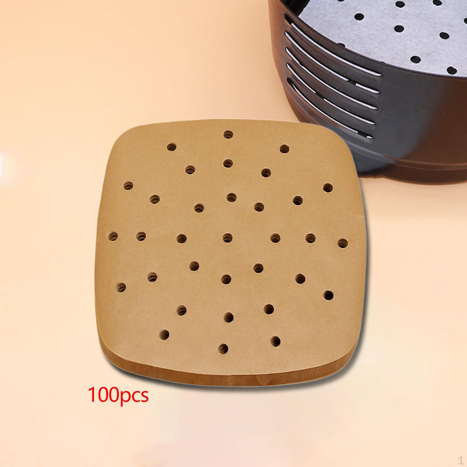 

100 Pieces Parchment Papers Air Fryer Paper Non Sticks Brown Versatile Sturdy Pulp Grill 20.5cmx20.5cm