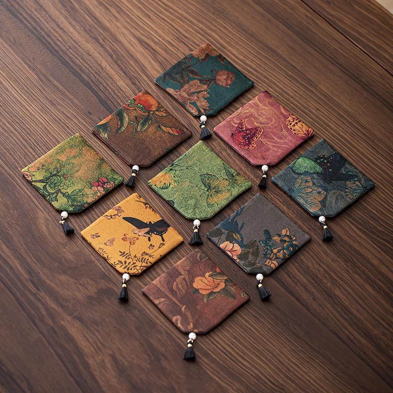 Elegant Chinese Tassel-Fabric Coaster: Waterproof, Anti-Slip, Double-Sided Tea Table Accessory