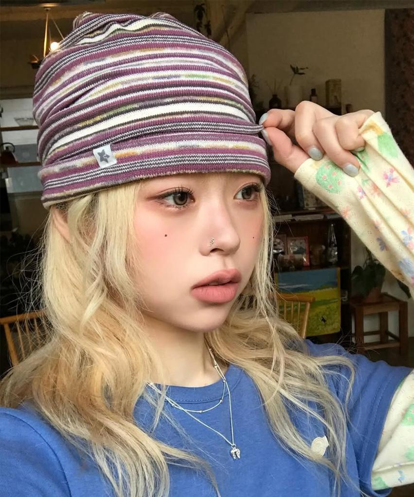 Kiibi Vintage Stripe Beanie Purple