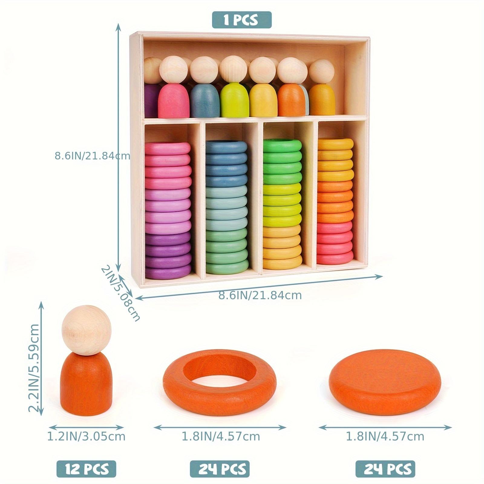 

Montessori Toys Wooden Color Sorting Stacking Rings Toy Rainbow Peg Dolls Counting Toys Circular Building Blocks for Toddlers