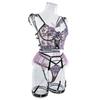 European and American Women Lingerie Set Three-Piece Sheer Mesh Embroidered Underwear Set Sexy Bra and Thongs Set