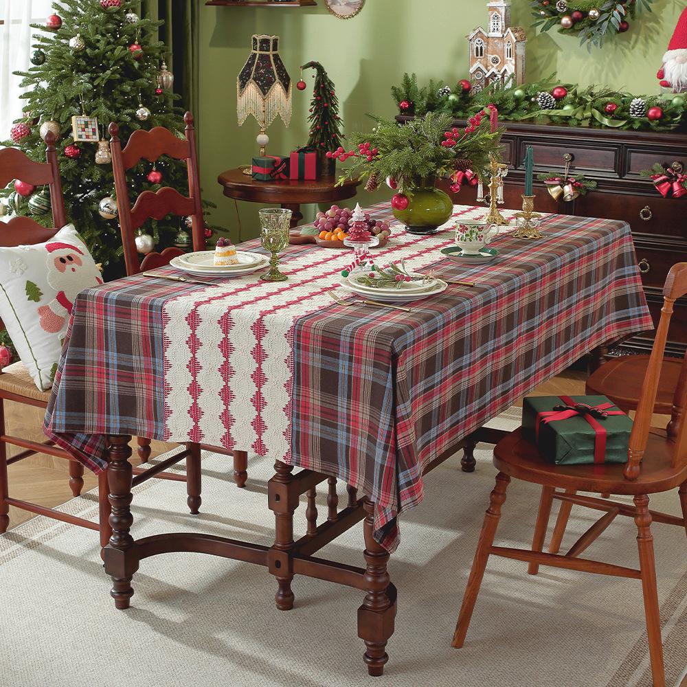 Vintage Green Checkered Tablecloth Christmas Plaid Slip Resistant Washable American Dining Cover Cross Border Deco Table Cover