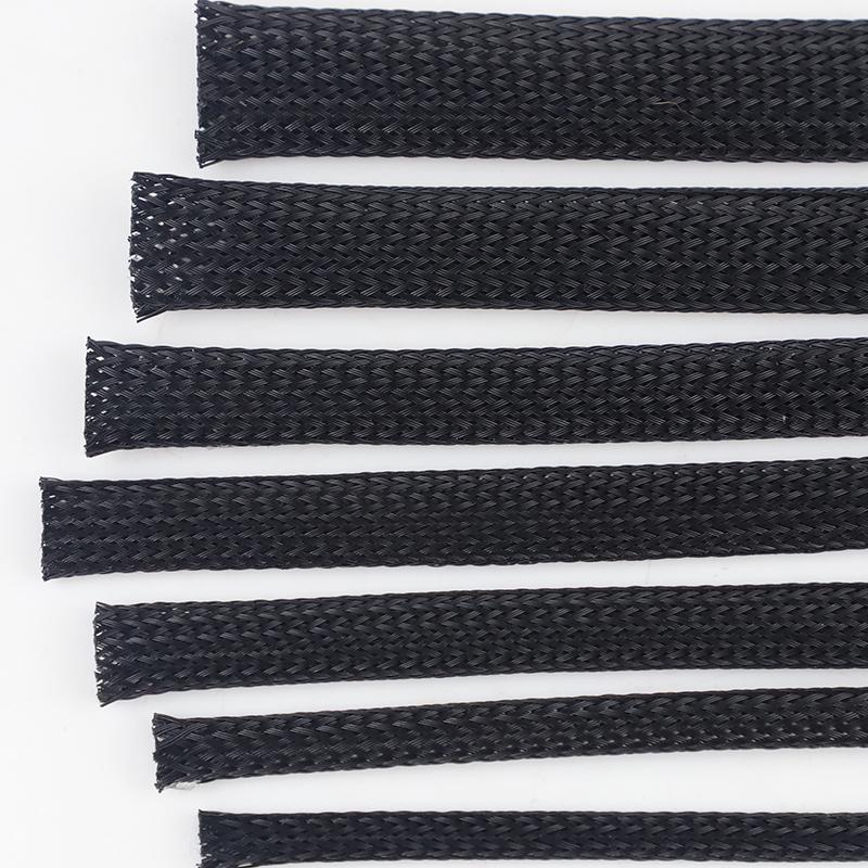 Black Flame Retardant Braided Nylon Mesh Tube - Expandable PET Shock-Absorbing Wire Sleeve