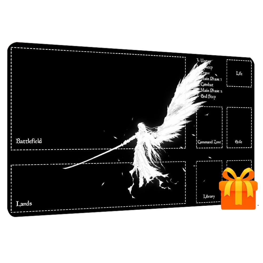 Monochrome Geflügelte Engel Kunst Rutschfeste Gummi Spiel-Spielmatte Glatte Tischmatte Für Tabletop-Kartenspiel Desktop-Gaming Tägliche Nutzung