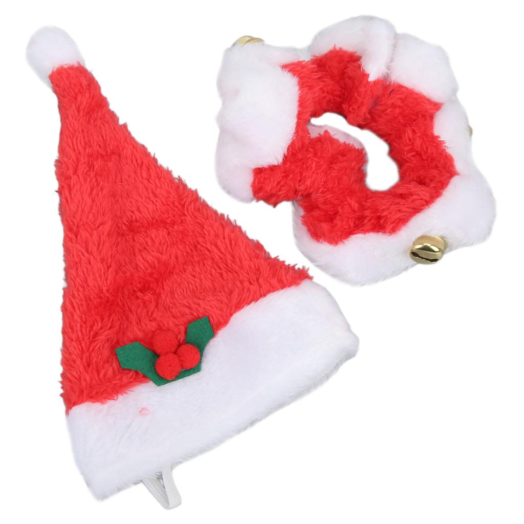 2 Sets Dog Christmas Hat Collar Santa Cat Costumes with Bells for Cats Small DogsS
