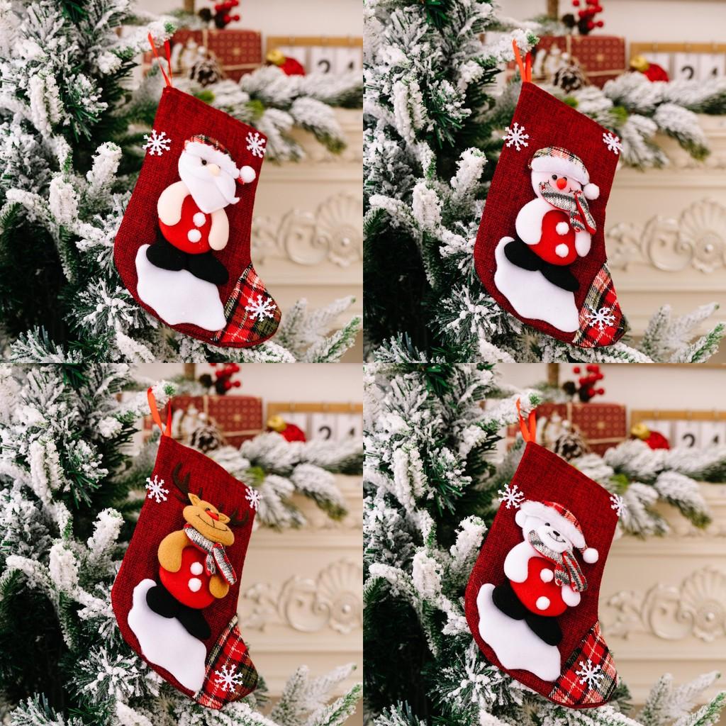 Cute Cartoon Christmas Stockings In Red Fabric For Festive Tree Decorations