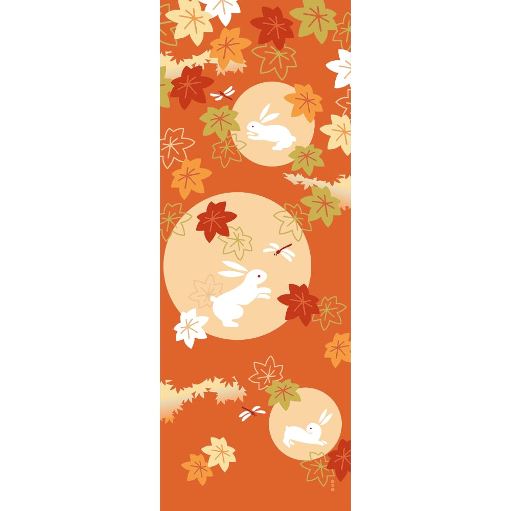 

Иллюстрированное полотенце для рук Хамамоньо Осенний кролик и слоистые осенние листья оранжевый