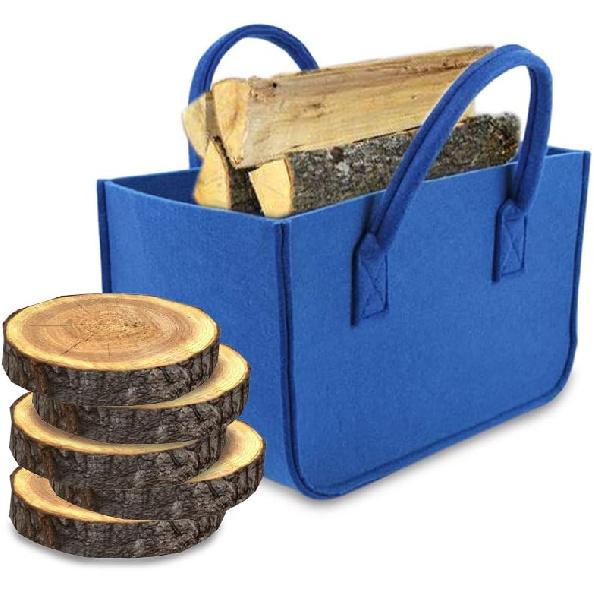 Firewood Log Carrier Tote Bag, HomeYoo Felt Foldable Firewood Holder Basket, Large Capacity Fireplace Wood Stove Accessories with Handle (Grey)