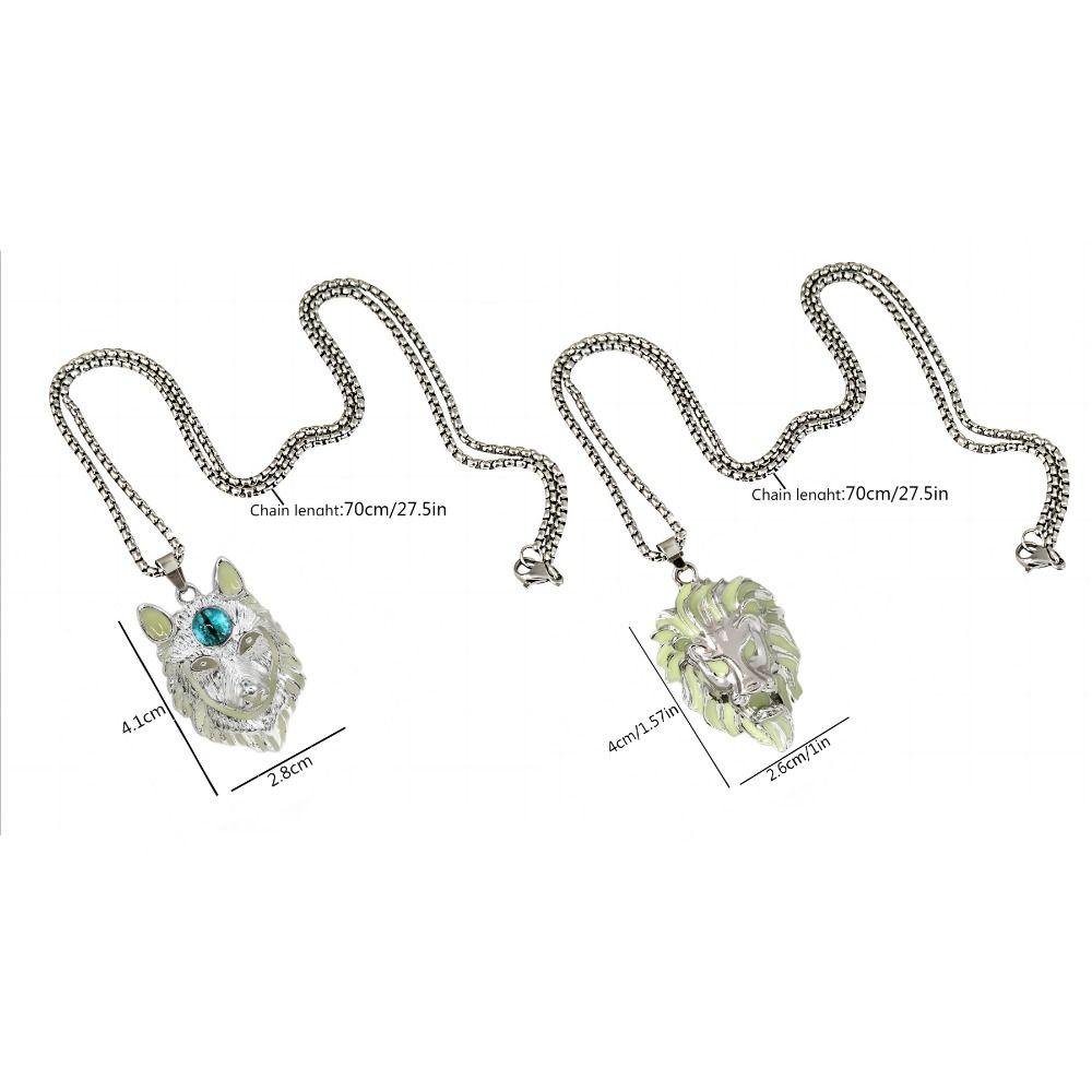 Zinc Zinc Alloy Luminous Pendant Necklace Lion Wolf Hip Hop Neck Chains Cool Halloween Necklace  Party