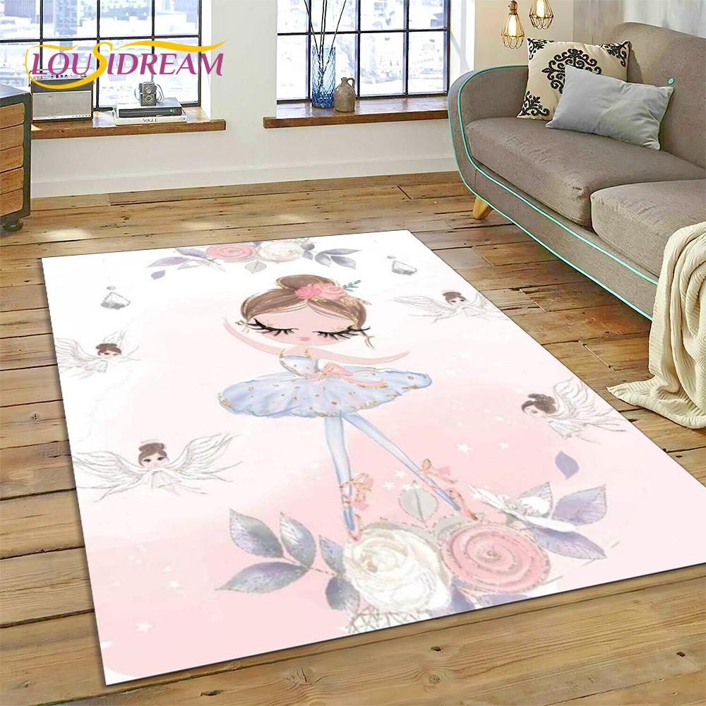 Cute Dream Ballet Girl Ballerina Fairy Cartoon Rug Carpet for Living Room Bedroom Decor,Non-slip Decoration for Sofa Doormat Kid