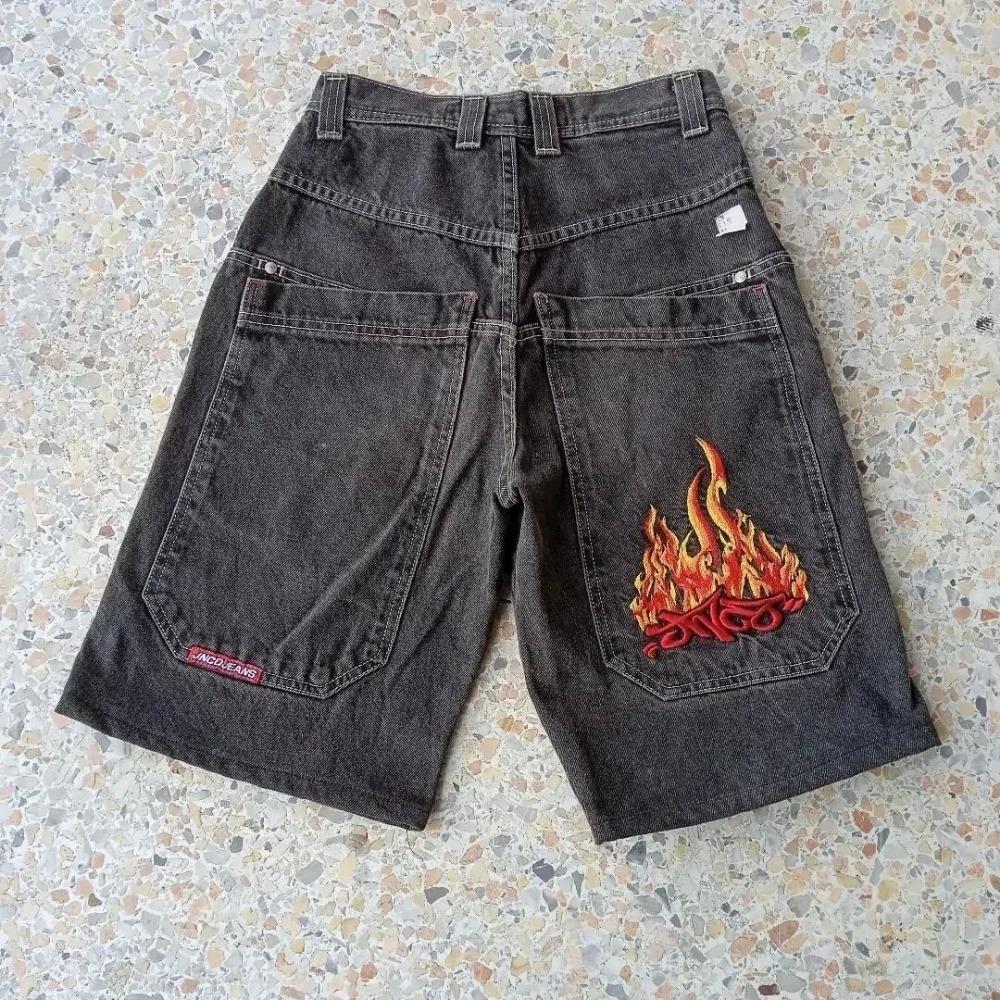 Y2K Baggy Shorts Gothic American Pocket Printing Denim Gym Shorts 2000s Vintage Streetwear Hip Hop Men Women Basketball Shorts