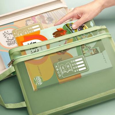 Bolsa de armazenamento de papelaria Bolsa de malha com zíper de camada dupla Bolsa organizadora de grande capacidade Bolsa de maquiagem cosmética Pastas de arquivo transparentes