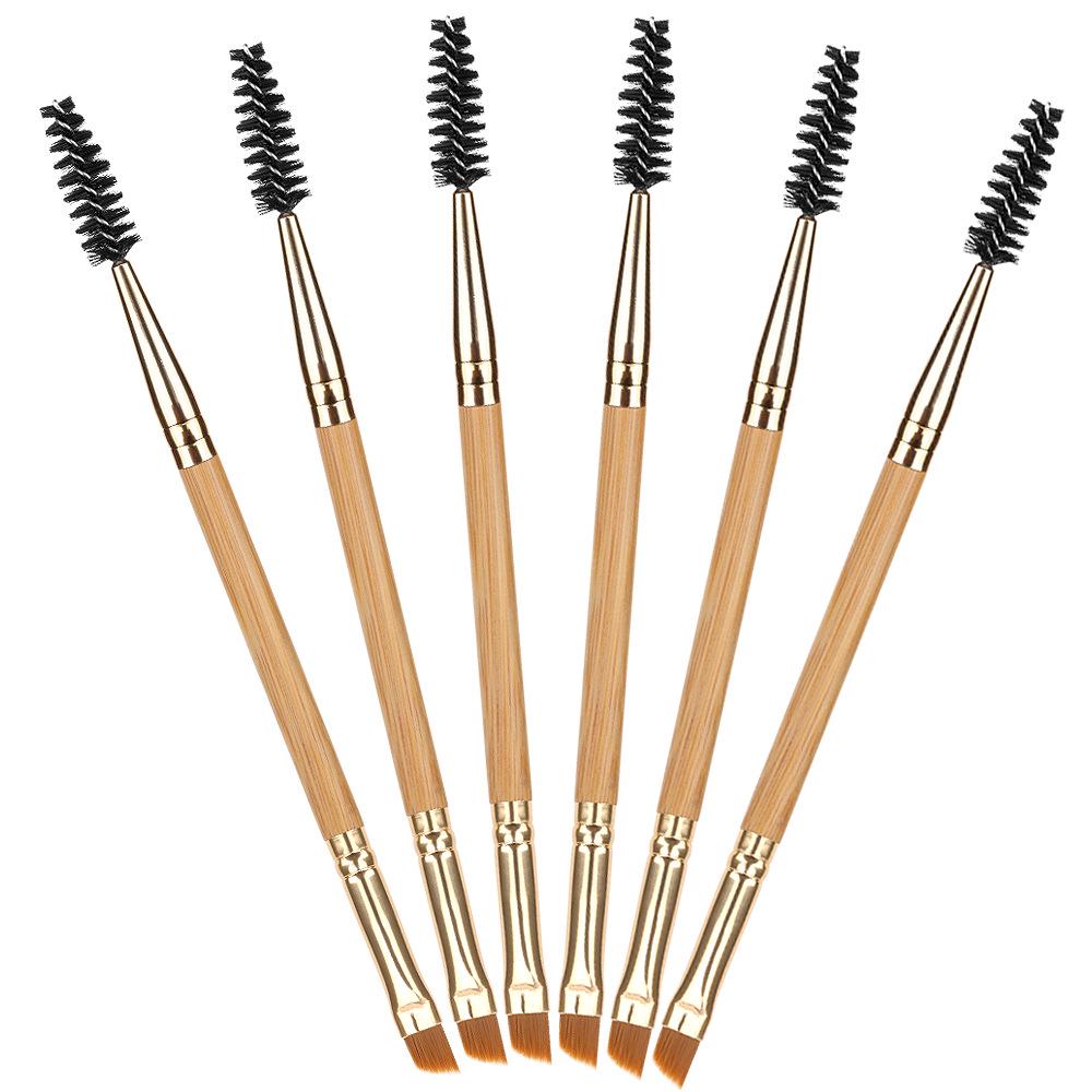Bambus-Doppelseitiger Make-up-Pinsel: Augenbrauenkamm, Eyeliner, Mascara, Lidschatten- und Puderpinsel für bequeme Schönheit.