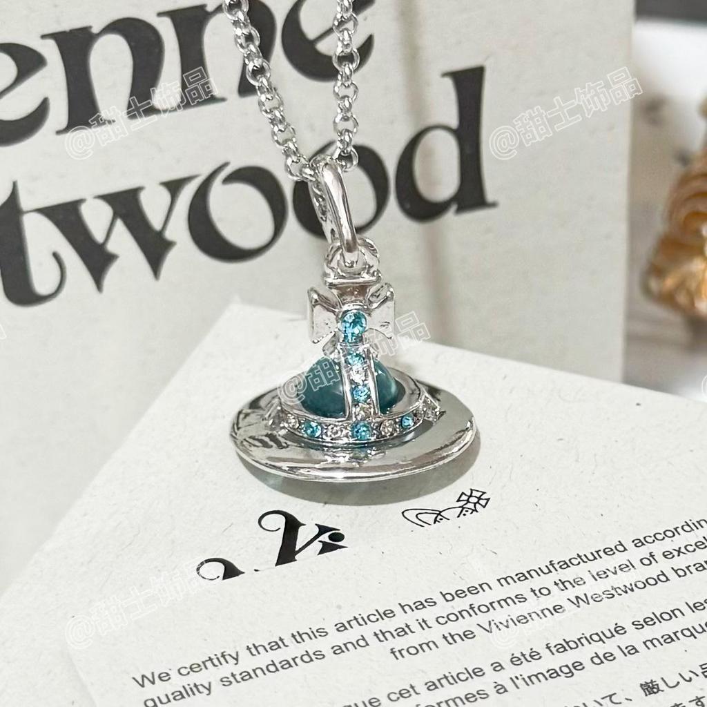 Vivienne Glacier Blue ORB Necklace - Women's European & American Style 3D Planet Saturn Pendant