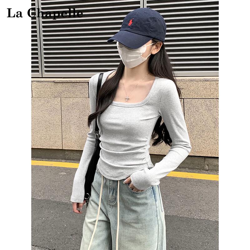 La Chapelle Women s Square Neck Pleated Long Sleeve T-Shirt M