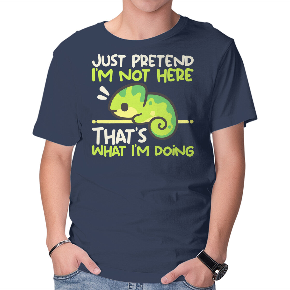 Unisex Crew Neck T-Shirt Chameleon Not Here Graphic Short Sleeve Casual Tee L