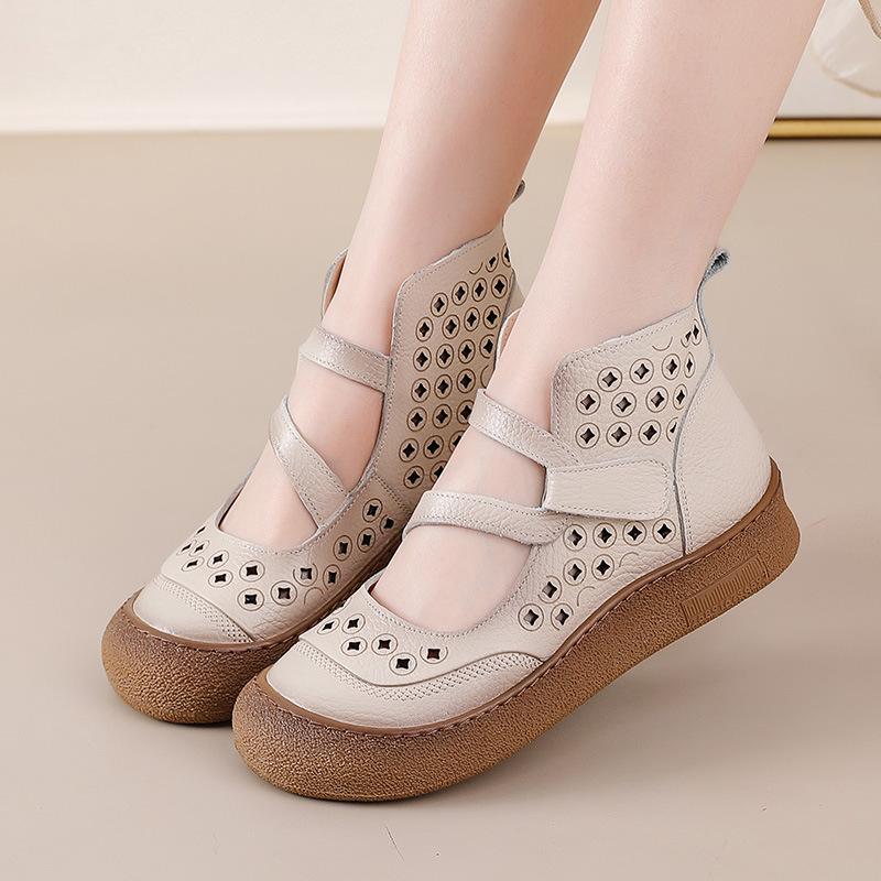 

Новые модные женские сандалии из натуральной коровьей кожи - в винтажном римском стиле с высоким голенищем и перфорированным носком | Дышащая обувь 39