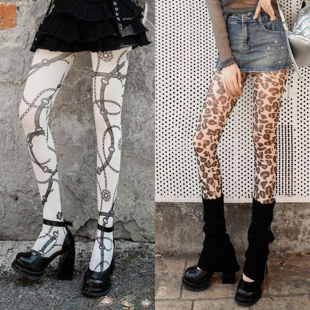 High Waist Leopard Pantyhose 80D Sexy Long Socks New Leggings  Women