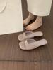 Simple and versatile open-toed square-headed patent leather one-word slippers, female summer wear is not tired, small slope heel fairy wind cool sli