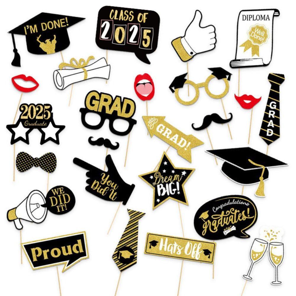 25pcs Black Gold Graduation Photography Props Congratulation Dress Up Costume Mask Party Favors