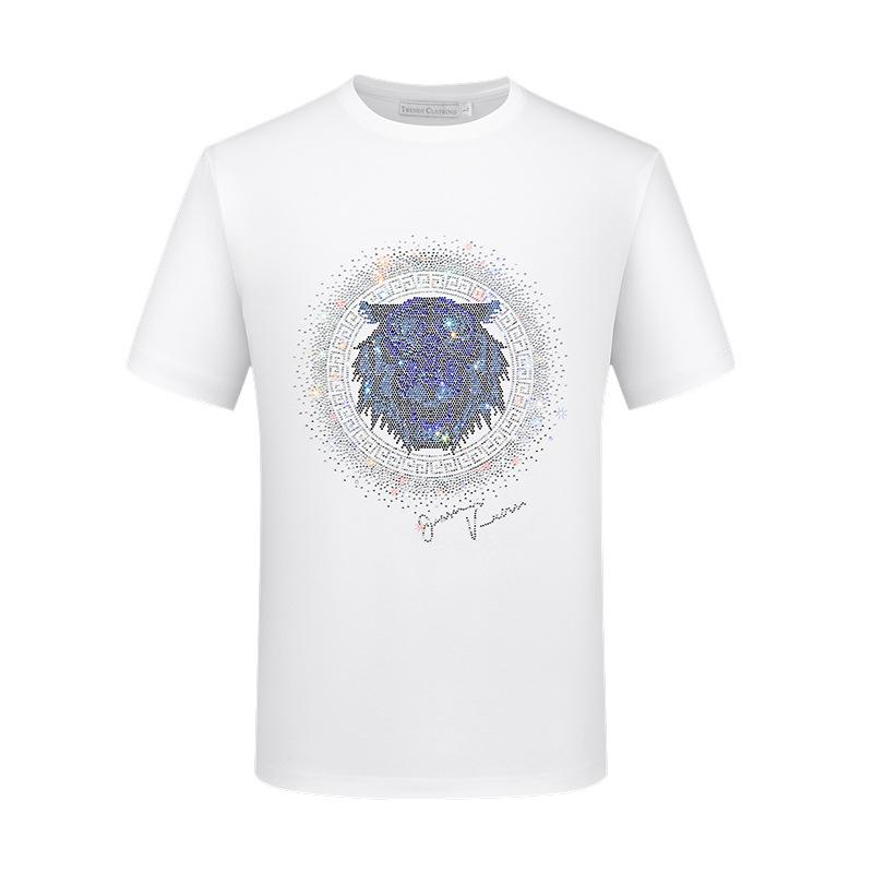 Herren Kurzarm T-Shirt mit heißen Strasssteinen aus Glanzbaumwolle Übergröße Lockere Passform Stilvolles Oberteil für bequemes Tragen