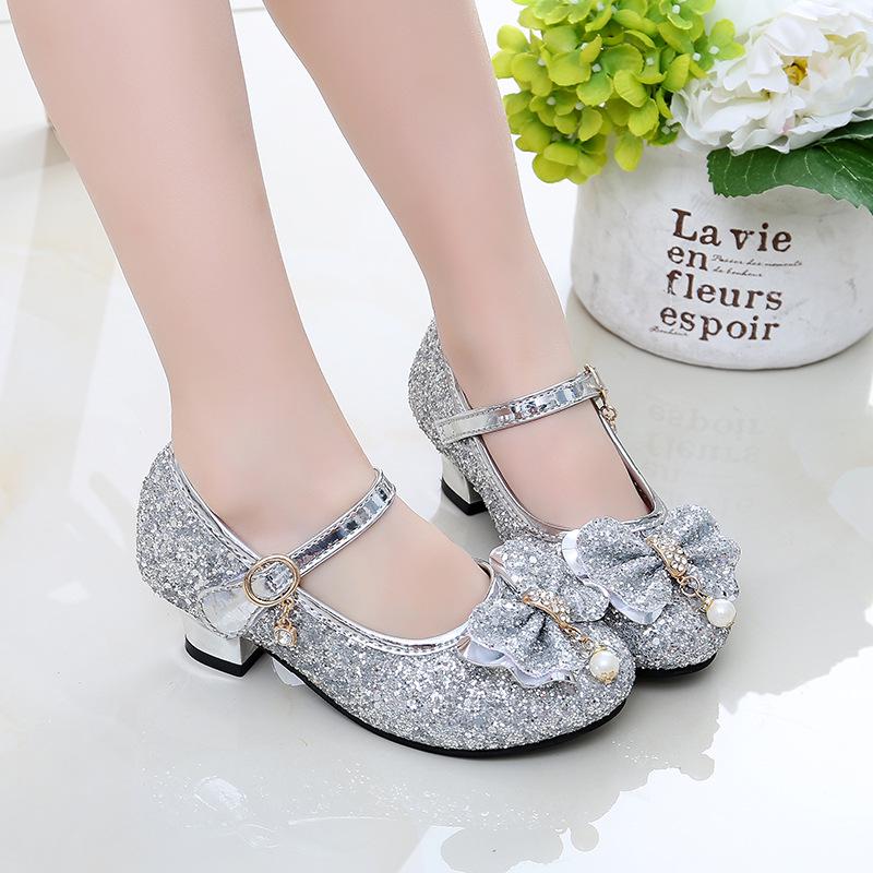 

New Children Shoes Girls High Heel Princess Dance Sandals for Girls Kids Shoes Glitter Soft Leather Fashion Party Dress Wedding 36