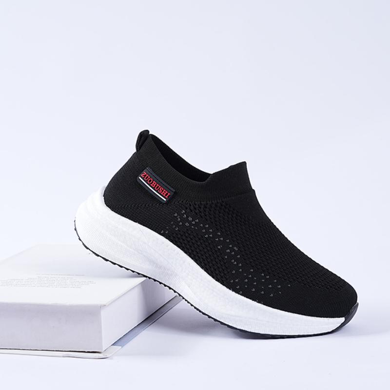 Women's Breathable Slip On Sneakers Summer Comfort Mesh Flying-Woven Low Top Casual Shoes Cushion Soft Soled Walking Shoes Lady