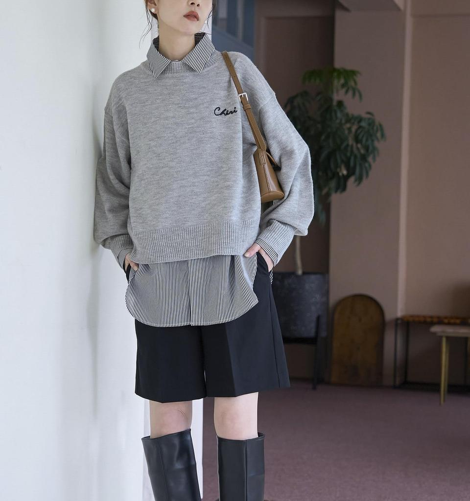 ROPE PICNIC Knit Pullover Logo Embroidered Knit GDM64000 Light Gray [WEB Exclusive] Mid-Gauge Pullover/Anti-Static/Machine Washable, Women's (08)