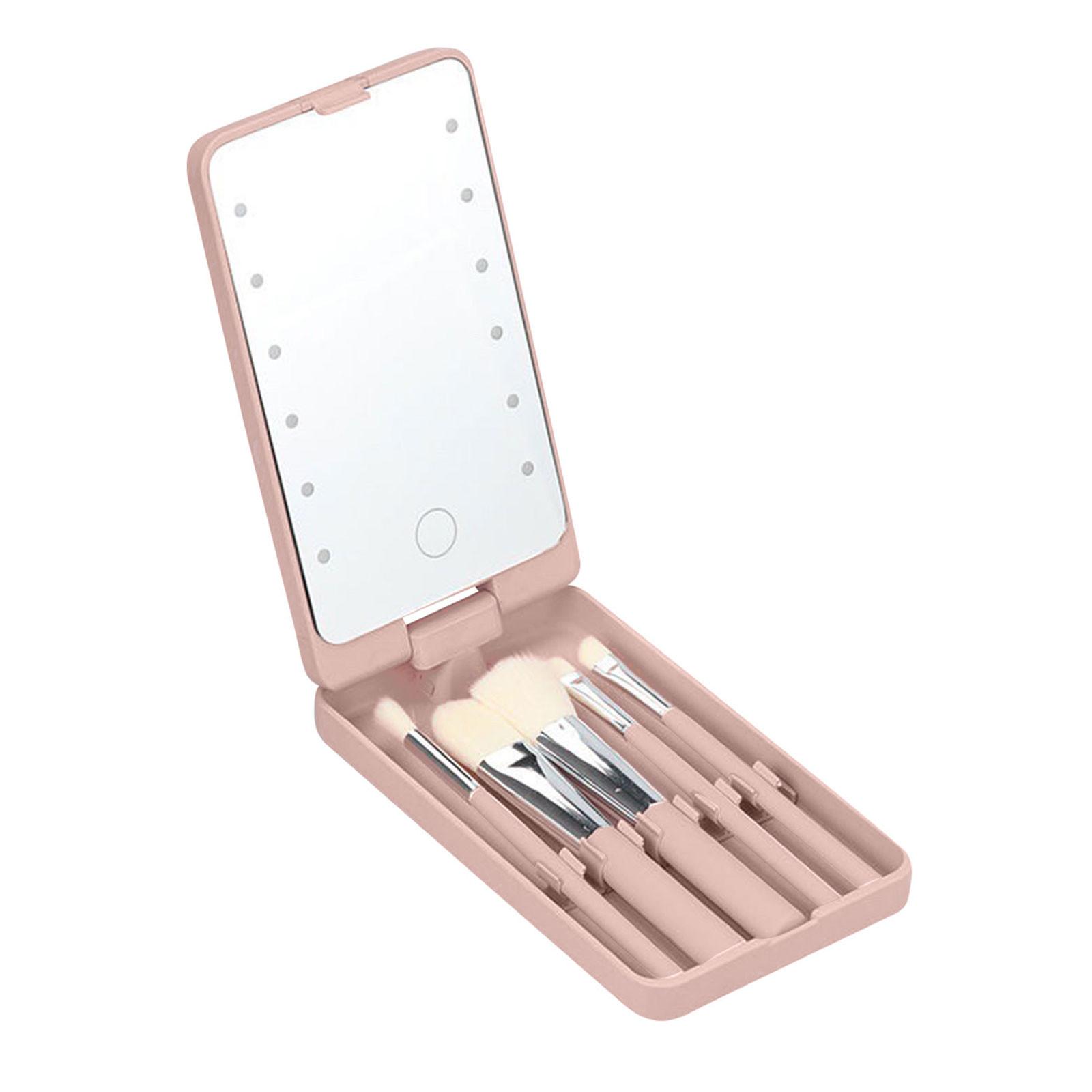 

Дорожный набор кистей для макияжа с зеркалом со светодиодной подсветкой, Дорожный набор кистей для макияжа, набор кистей для макияжа из 5 предметов со светодиодным зеркальным футляром, перезаряжаемое складное зеркало для макияжа One Size розовый