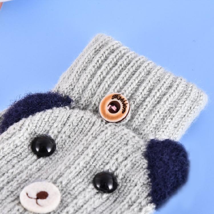 Winter Warm Gloves Cartoon Dog Glove with Flip Top Knitted Half Finger Gloves