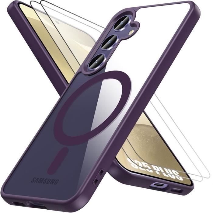 Coque + 2 Verres Trempés pour Samsung Galaxy S25 Plus (Galaxy S25+) Protection Hybride avec Cercle Magnétique Violet