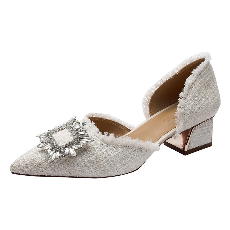 Baotou Sandals Women's Summer New Versatile Thick Heel Fashion French Temperament Hollow Single Shoes Women's Medium Heel Pointed High Heels