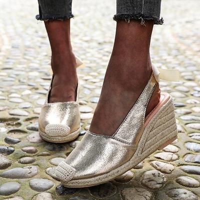 Sandali Zeppe Moda Donna Estate Nuovi Tacco Alto Fiocco Scarpe Fatte a Mano Punta Chiusa Fasciatura Taglie Grandi Ciabatte Spiaggia