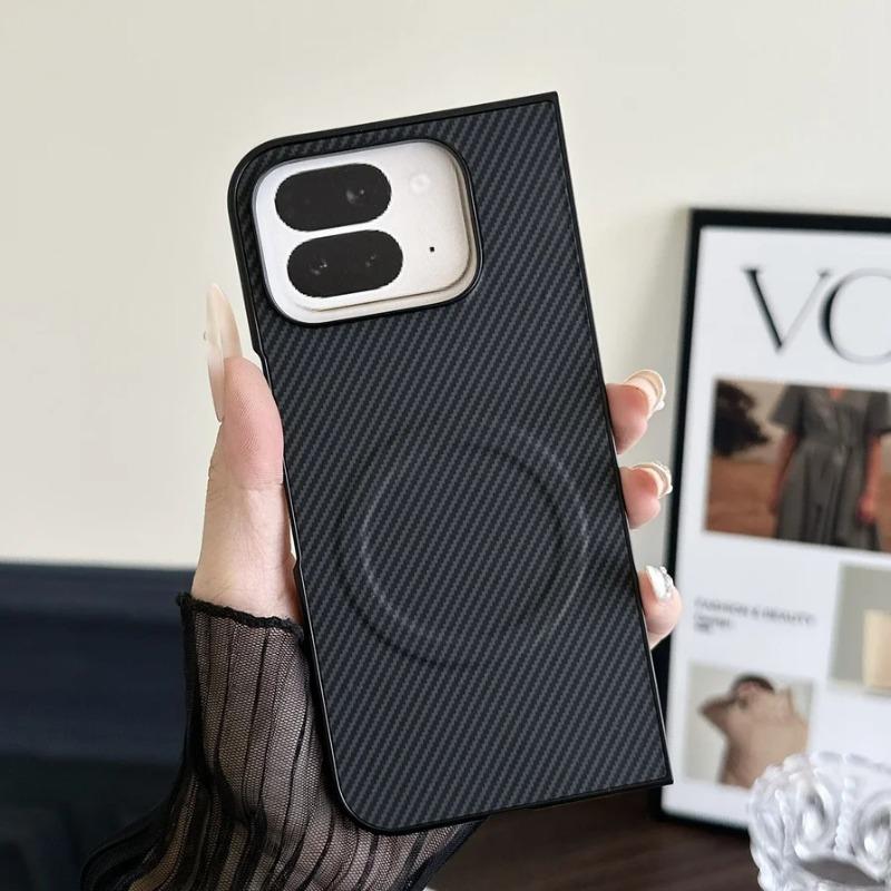 Luxury Carbon Fiber Texture Hard Case For Google Pixel10 9 Pro Fold For Mag-safe Wireless Charge Shockroof Slim Back Phone Cover