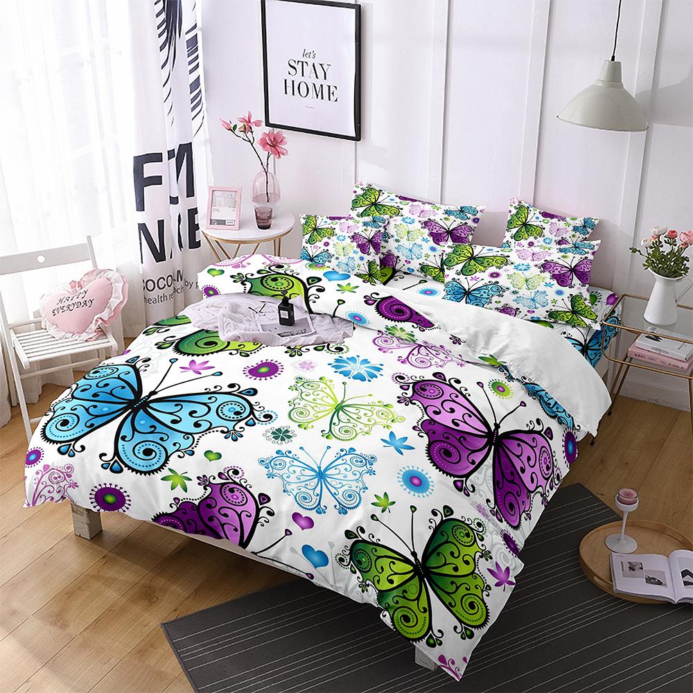 Butterfly Bedding Set 3D Flower Duvet Cover Quilt Cover with Zipper Queen Double Microfiber Comforter Set Kid Girl ChristmasGift