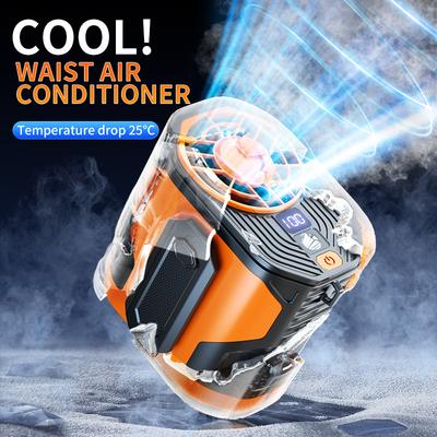Ventilatore Portatile Turbo 5 in 1 con Clip da Cintura, 5 Velocità, Raffreddamento 24 Ore, Display LED, Torcia, Ventilatore Ricaricabile da Indossare alla Cintura per Campeggio, Esterno, Cantiere