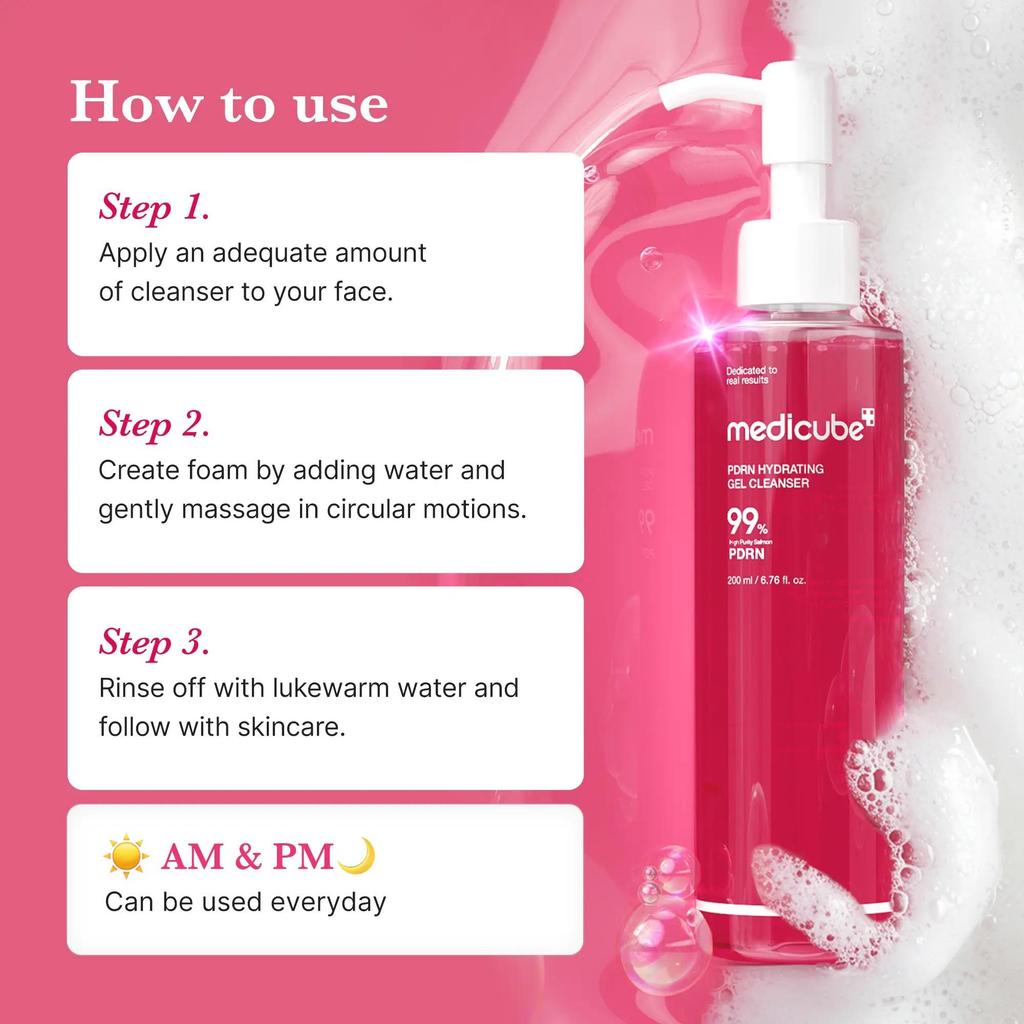 [medicube] PDRN Jelly to Foam Cleanser | Nawilżający żel do mycia twarzy o niskim pH na co dzień dla wszystkich typów skóry | Z PDRN, kolagenem i LHA | Delikatna pielęgnacja porów