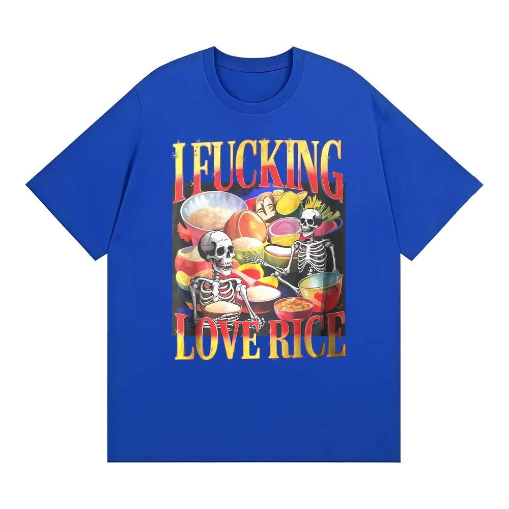 Funny Skeleton Rice Lover Edgy Foodie Meme Graphic Tee Shirt Unisex Unisex Retro High Quality Summer Tshirts Cotton Classic T Shirt