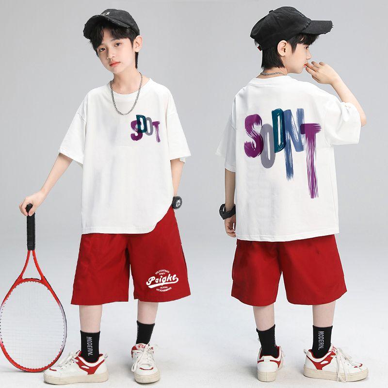 

New Hip Hop Cotton Kids Boys Clothes Set Summer Letter T-Shirt + Shorts Outfits Sport Children Clothing 5-6Y
