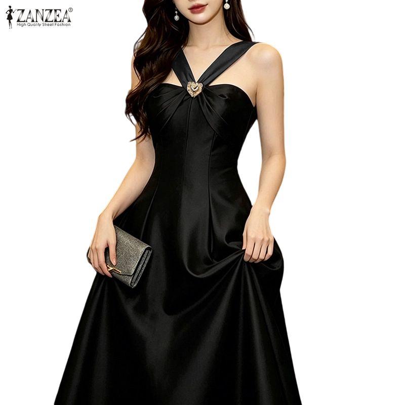 ZANZEA Elegantes Damen-Off-Shoulder-Ärmelloses Freizeit-Partykleid
